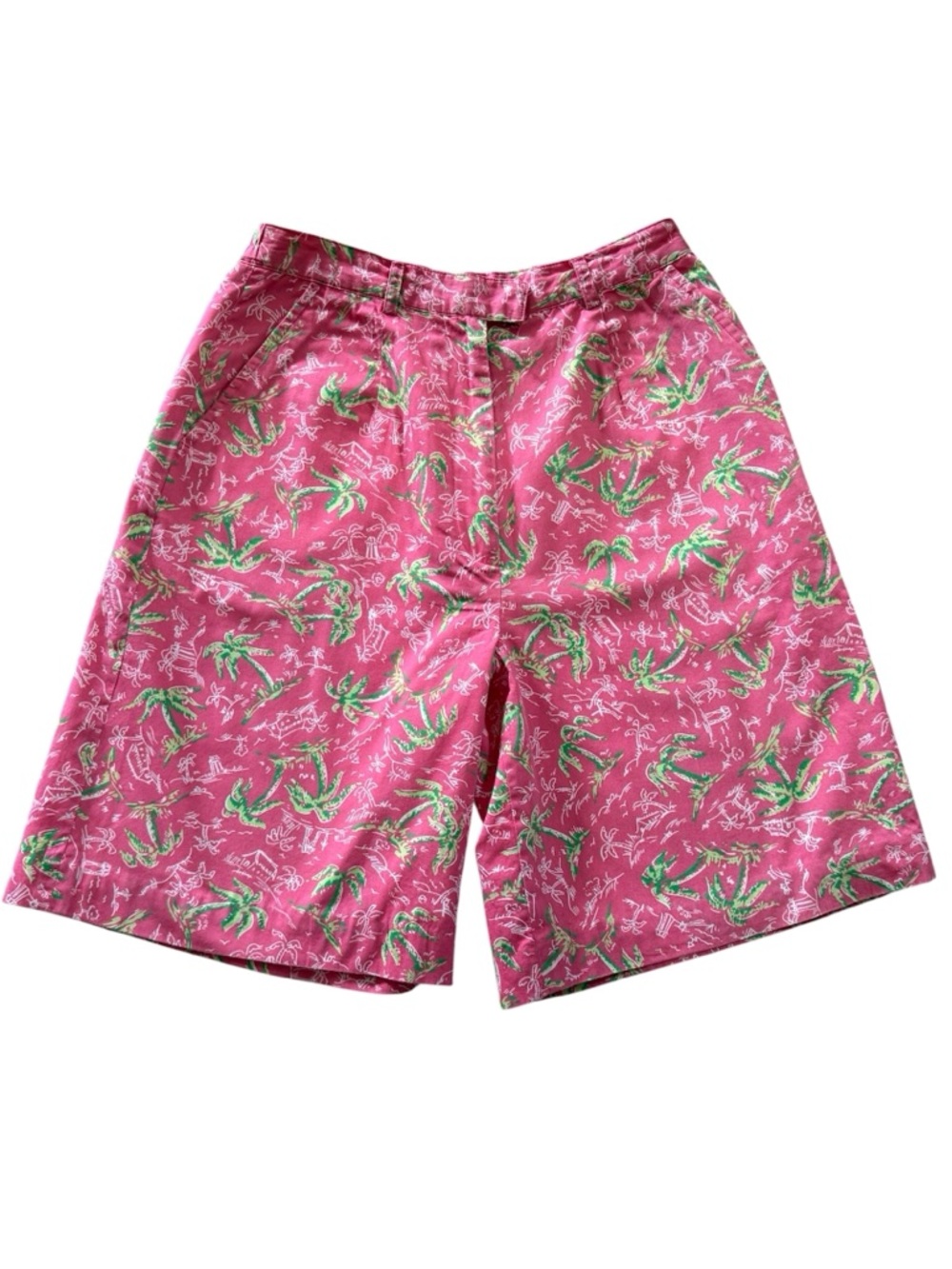 Lilly Pulitzer Vintage Tropical Print Lined Cotton Shorts Size 4 Pink Green